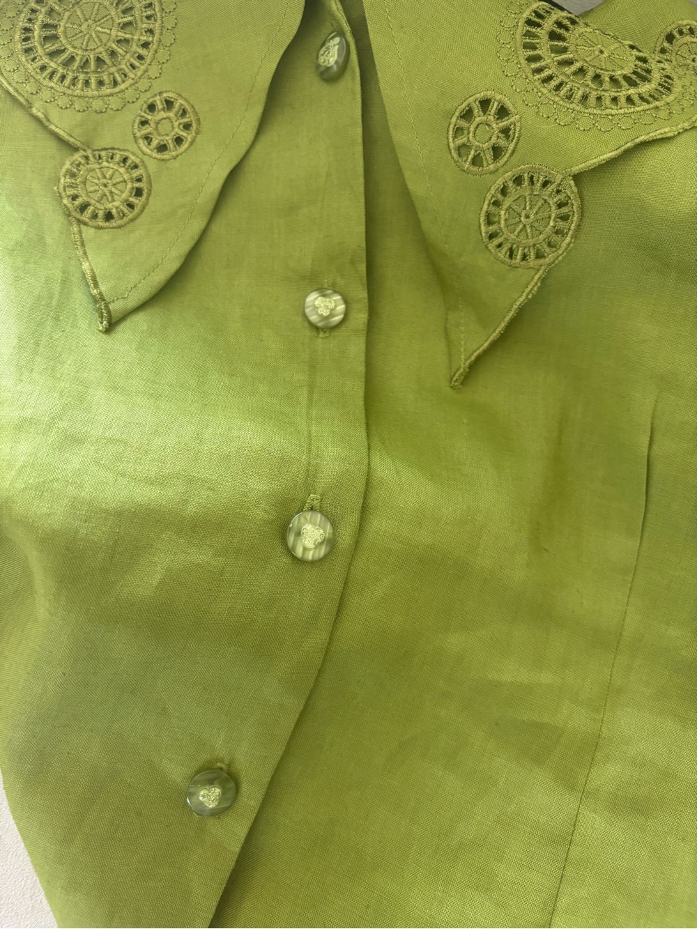 🔴 2Pcs. Linen Olive Green Eyelet Midi Skirt- Size L - Picture 5 of 5